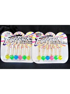 Vintage 90s Betta Party Favors Gold Tone Heart Bracelets Lot 2 Cards Pink Blue